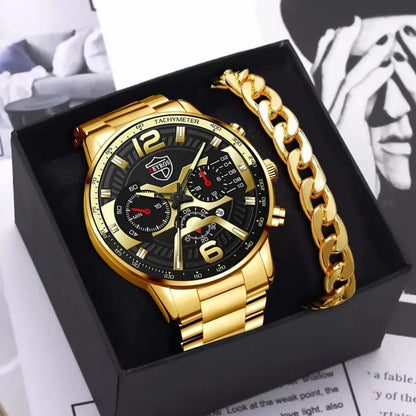 Kegllect Relógios masculinos Relógio cronógrafo de negócios Relógio de pulso de quartzo de aço inoxidável dourado de luxo