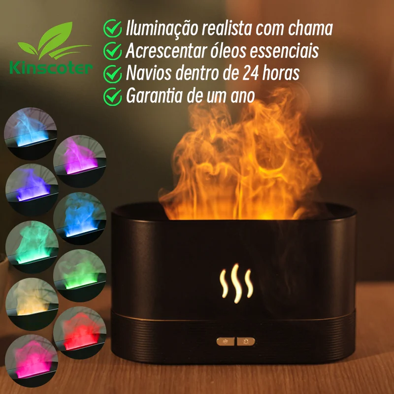 Kinscoter-Ultrasonic fresco Névoa Maker, Aroma Difusor, Umidificador De Ar, Fogger, Lâmpada Óleo Essencial, Chama