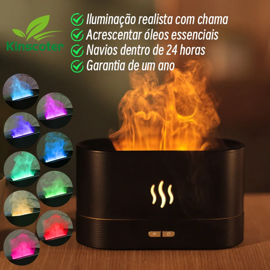 Kinscoter-Ultrasonic Cool Mist Maker, Aroma Diffuser, Air Humidifier, Fogger, Essential Oil Lamp, Flame 