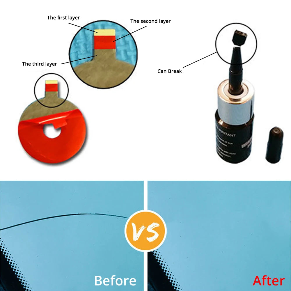 Kit de resina para reparo de para-brisa de carro, ferramentas para quebrar arranhões, restauração, adesivos protetores, limpador de vidro, cuidados sem rastros