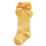Knee High Princess Socks infantil, material de bebê, recém-nascido, infantil, meias, arco, algodão, Mid-tube, crianças, meninas, outono, inverno