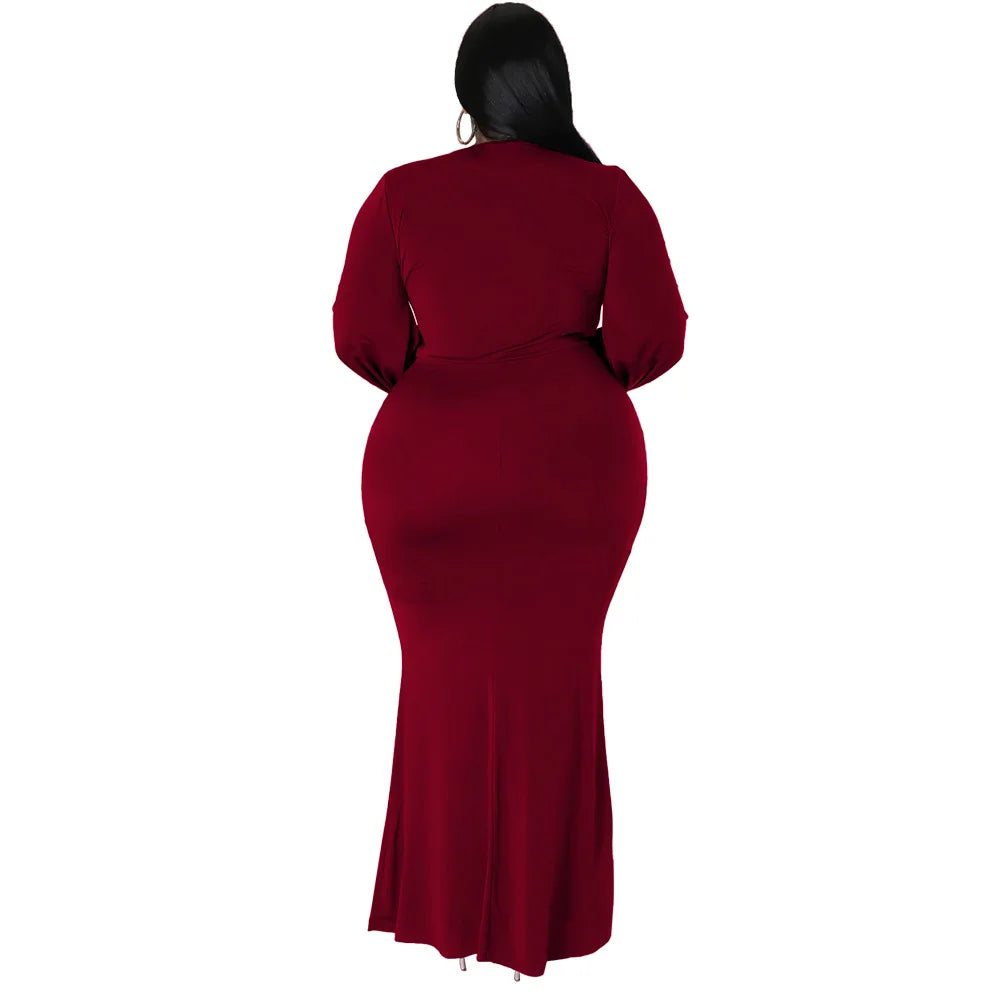 L-4XL Solid Long Sleeve V-Neck Irregular Elegant Plus Size Dresses For Women 2022 Sexy Prom Dresses Fall Clothes Dropshipping 
