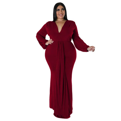 Vestidos elegantes irregulares de talla grande con cuello en V y manga larga lisa, tallas L-4XL, para mujer, vestidos de fiesta sexys, ropa de otoño, envío directo, 2022 