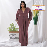 L-4XL Solid Long Sleeve V-Neck Irregular Elegant Plus Size Dresses For Women 2022 Sexy Prom Dresses Fall Clothes Dropshipping 