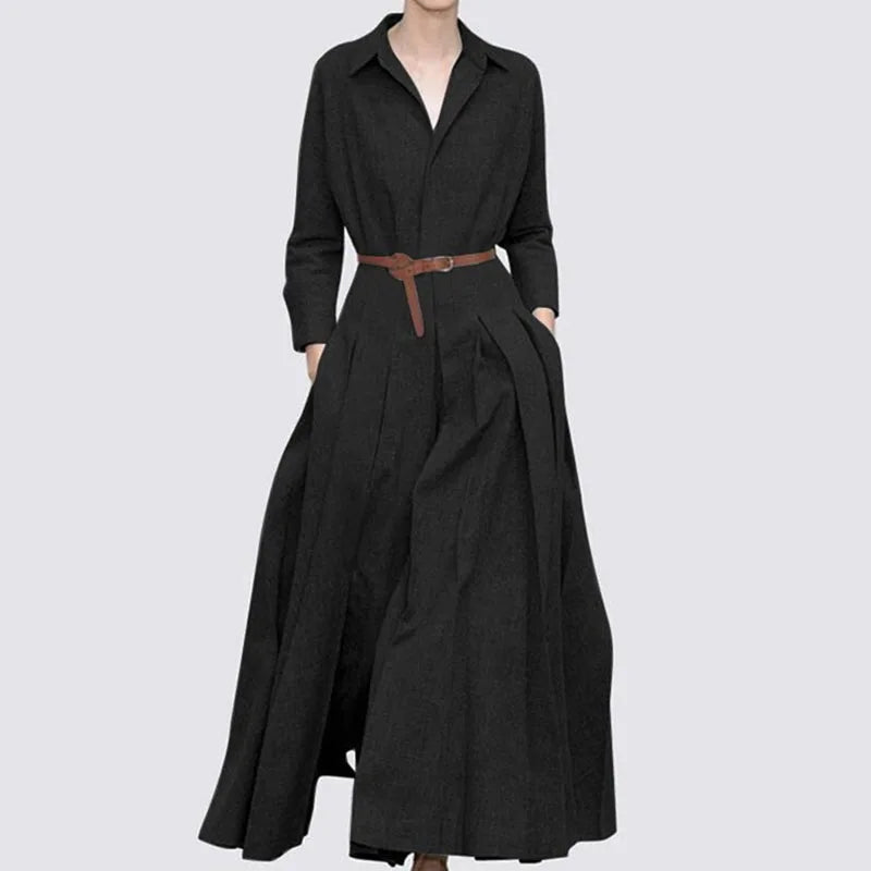 Vestido de lino holgado de talla grande, informal, con solapa, sin cinturón, para primavera y otoño, tallas grandes, 2022, tallas L-5XL 
