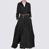 L-5XL 2022 novo vestido de cor sólida lapela casual primavera outono sem cinto solto plus size vestido de linho coa vestidos de festa