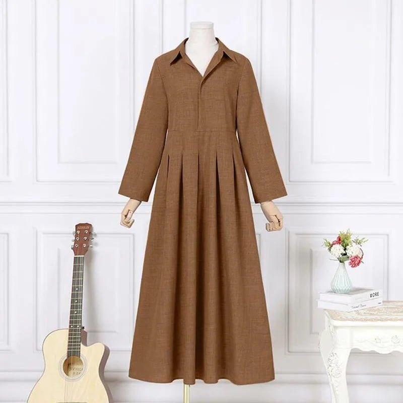 Vestido de lino holgado de talla grande, informal, con solapa, sin cinturón, para primavera y otoño, tallas grandes, 2022, tallas L-5XL 
