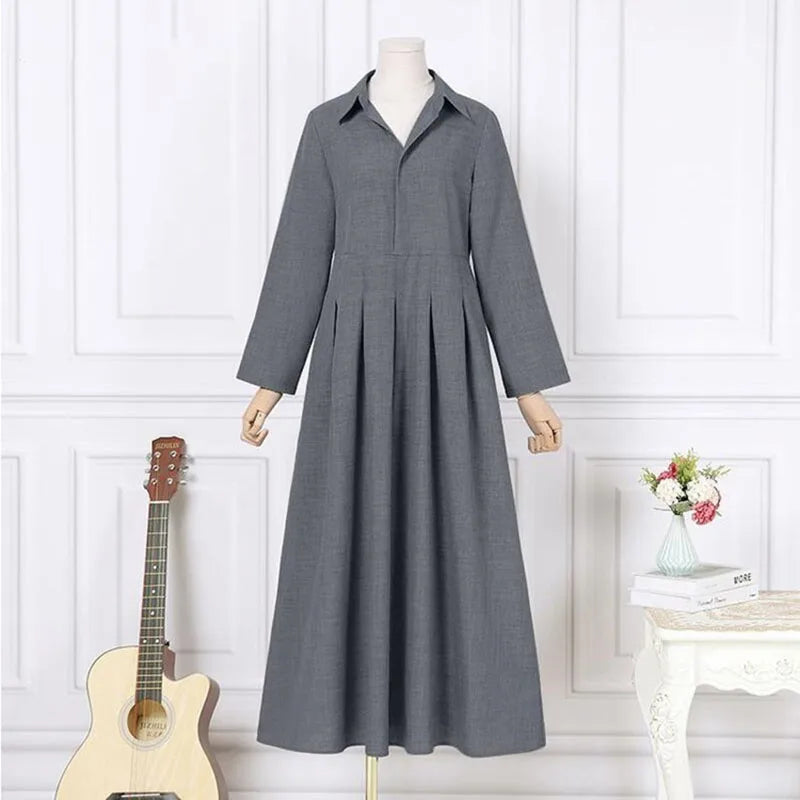 Vestido de lino holgado de talla grande, informal, con solapa, sin cinturón, para primavera y otoño, tallas grandes, 2022, tallas L-5XL 