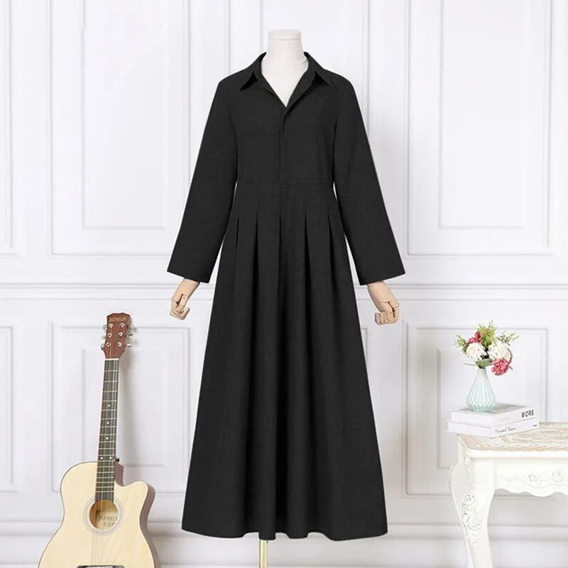 Vestido de lino holgado de talla grande, informal, con solapa, sin cinturón, para primavera y otoño, tallas grandes, 2022, tallas L-5XL 