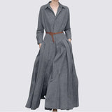 L-5XL 2022 novo vestido de cor sólida lapela casual primavera outono sem cinto solto plus size vestido de linho coa vestidos de festa