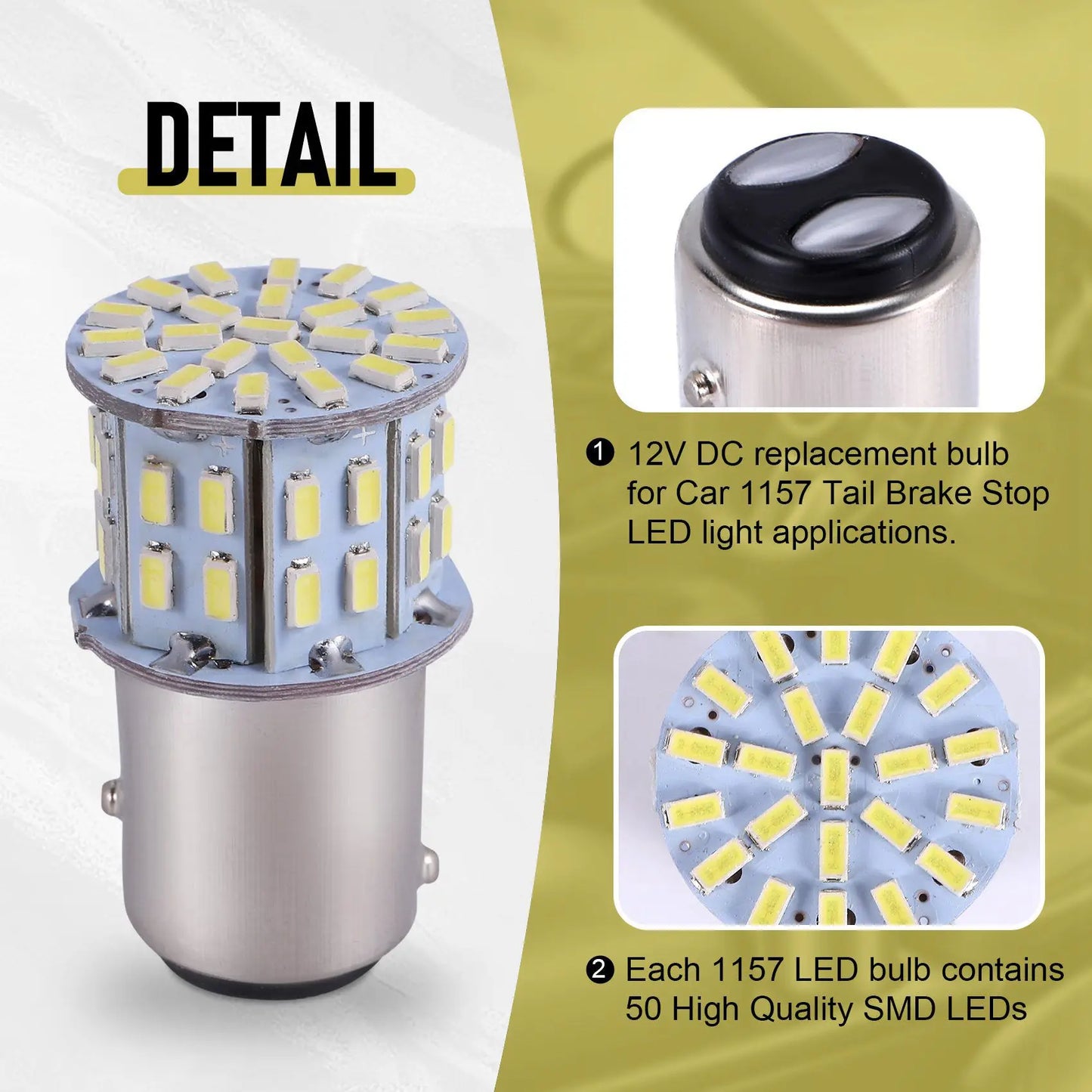 Lâmpada LED de freio de cauda, BA15D, 12V, 1157, 50SMD, 6000K Branco, 2pcs