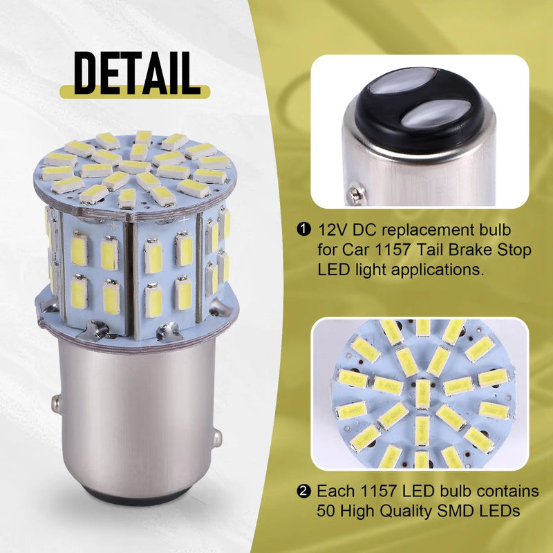 Bombilla LED para luz de freno trasera, BA15D, 12 V, 1157, 50 SMD, 6000 K, blanco, 2 unidades