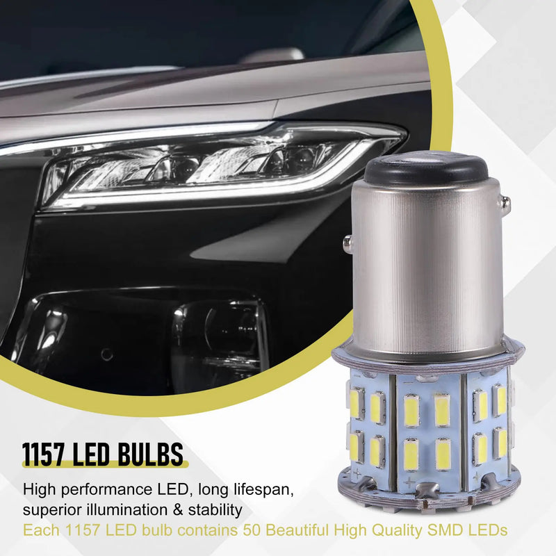 Bombilla LED para luz de freno trasera, BA15D, 12 V, 1157, 50 SMD, 6000 K, blanco, 2 unidades