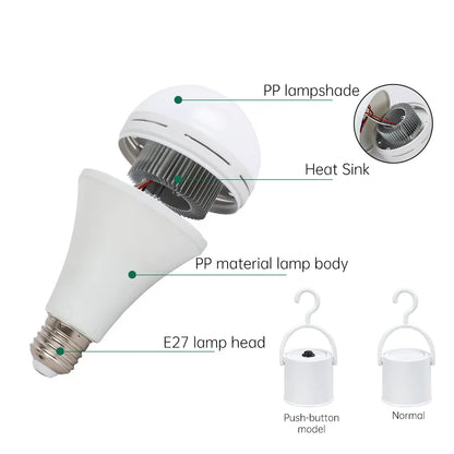 Lâmpada LED de suspensão recarregável Lâmpada de acampamento ao ar livre, Lâmpada de emergência doméstica poderosa, 7W, 9W, 12W, 15W