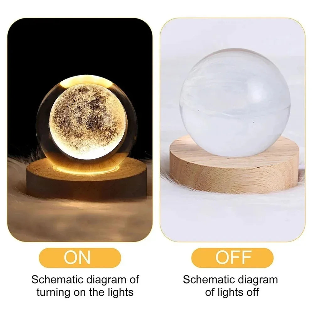 Lâmpada de cristal 3D com galáxia e projeção planetária, luz noturna USB para atmosfera aconchegante, bola de plasma única