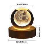 Lâmpada de cristal 3D com galáxia e projeção planetária, luz noturna USB para atmosfera aconchegante, bola de plasma única
