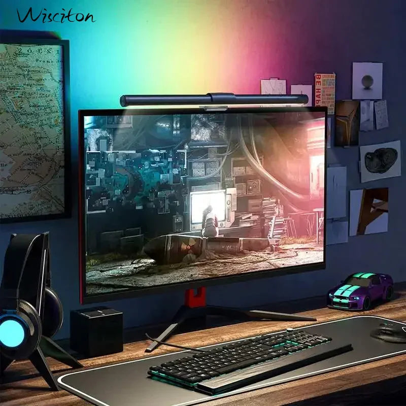 Lâmpada de mesa led rgb regulável, computador de escritório, lâmpadas de mesa para estudo, tela de leitura, monitor, barra de luz suspensa