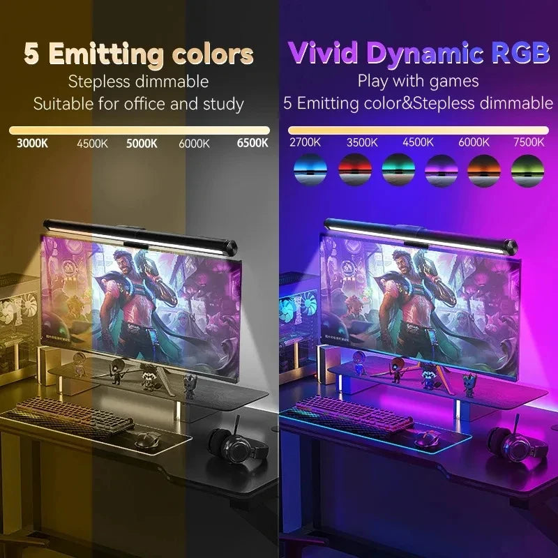 Lâmpada de mesa led rgb regulável, computador de escritório, lâmpadas de mesa para estudo, tela de leitura, monitor, barra de luz suspensa