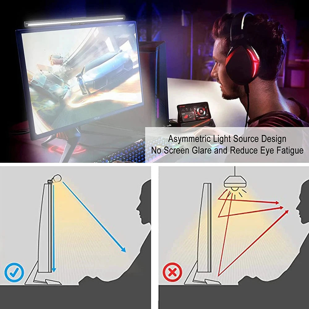 Lâmpada de mesa led rgb regulável, computador de escritório, lâmpadas de mesa para estudo, tela de leitura, monitor, barra de luz suspensa