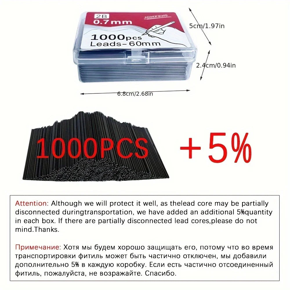 Lápis Mecânicos Transparentes com Chumbo, Lápis Automático, Recargas Substituíveis, Art Drawing, 2 Tubos, 2B, 0,5, 0,7, 0,9mm, 60mm