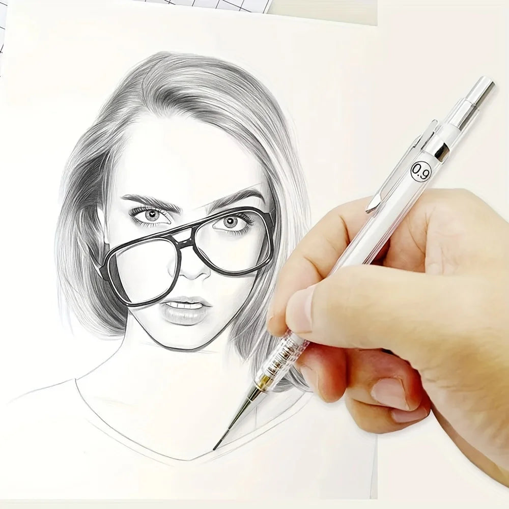 Portaminas mecánicas transparentes con mina, portaminas automáticas, recambios reemplazables, dibujo artístico, 2 tubos, 2B, 0,5, 0,7, 0,9 mm, 60 mm 
