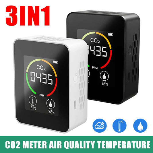LCD Air Quality Temperature Carbon Dioxide Detector, 3 in 1 CO2 Meter, Automatic Calibration, 400-5000PPM, Air Quality Monitor 