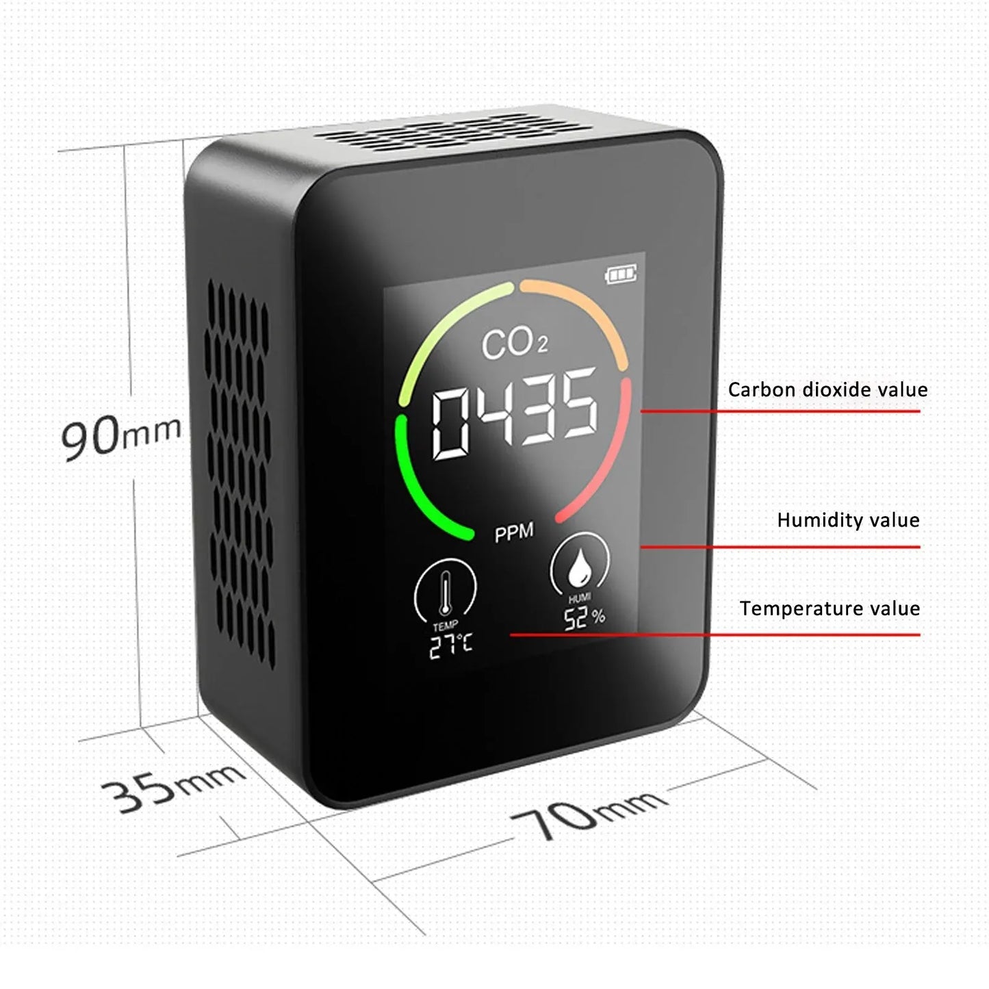 Detector de dióxido de carbono con pantalla LCD, medidor de CO2 3 en 1, calibración automática, 400-5000 ppm, monitor de calidad del aire. 