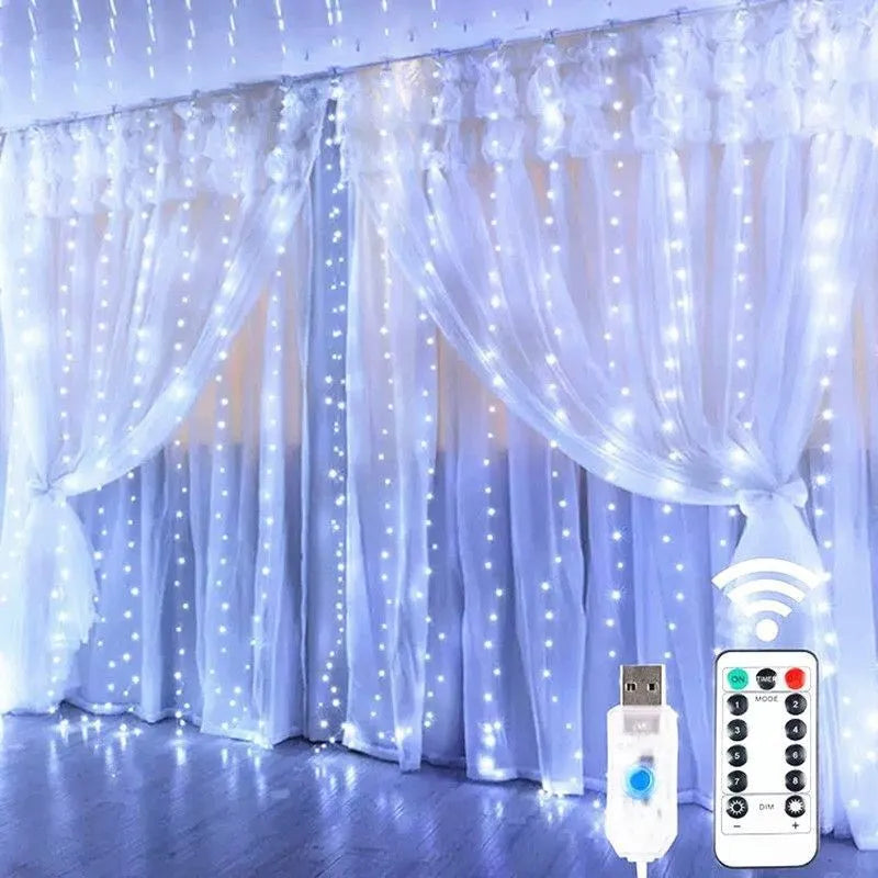 LED Fairy String Curtain Lights para Home Decor, Lâmpadas, Festão, controle remoto, USB, Natal, feriado, Ano Novo, 8 modos