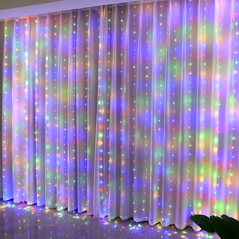 LED Fairy String Curtain Lights para Home Decor, Lâmpadas, Festão, controle remoto, USB, Natal, feriado, Ano Novo, 8 modos