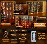 LED Fairy String Curtain Lights para Home Decor, Lâmpadas, Festão, controle remoto, USB, Natal, feriado, Ano Novo, 8 modos