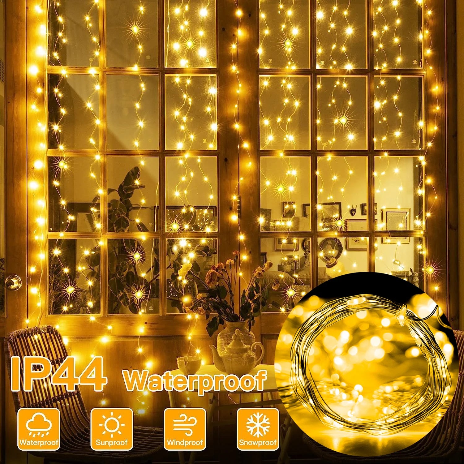 LED Fairy String Curtain Lights para Home Decor, Lâmpadas, Festão, controle remoto, USB, Natal, feriado, Ano Novo, 8 modos