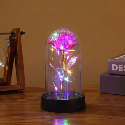 LED Light Foil Flor em Tampa De Vidro, Eterna Rosa, Presente Do Dia Dos Namorados para Namorada, Dia Das Mães, Favores Do Casamento, Presente Da Dama De Honra