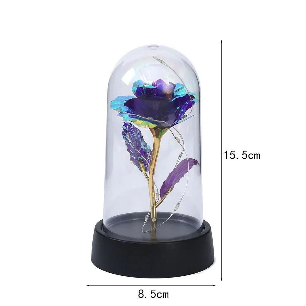 Flor de aluminio con luz LED en cubierta de vidrio, rosa eterna, regalo de San Valentín para novia, Día de la Madre, recuerdos de boda, regalo para dama de honor. 