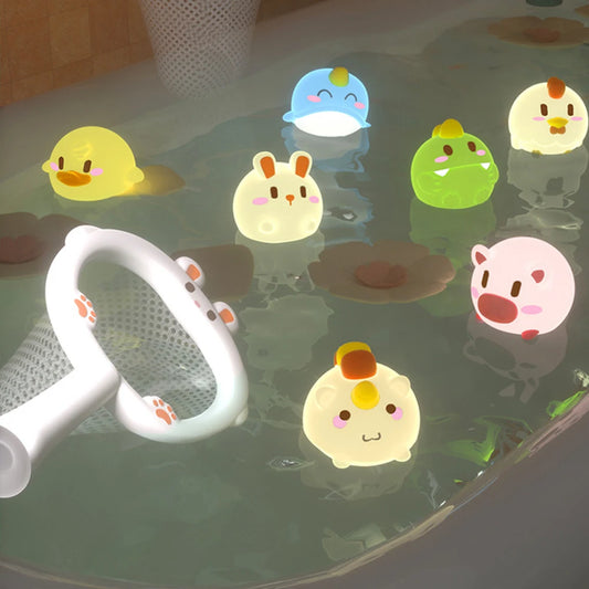 LED Light Up Toys for Kids Cute Animal Bath Toy Soft Rubber Float Induction Luminous Duck for Swimming Funny Gifts 