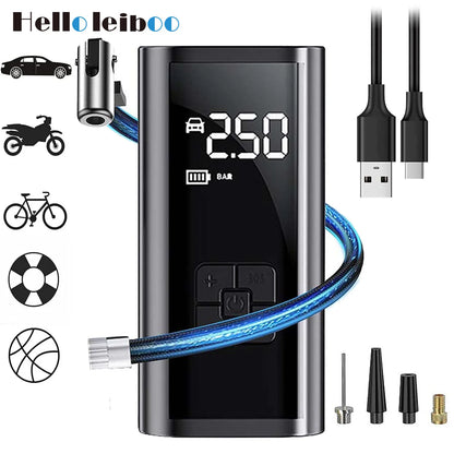 Compresor de aire portátil LEIBOO para neumáticos de coche, inflador rápido, presión precisa, bomba de aire para motocicleta, bicicleta y balón. 