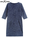 LIH HUA feminino plus size denim vestido outono chique vestidos elegantes para gorducho vestido de malha de algodão feminino