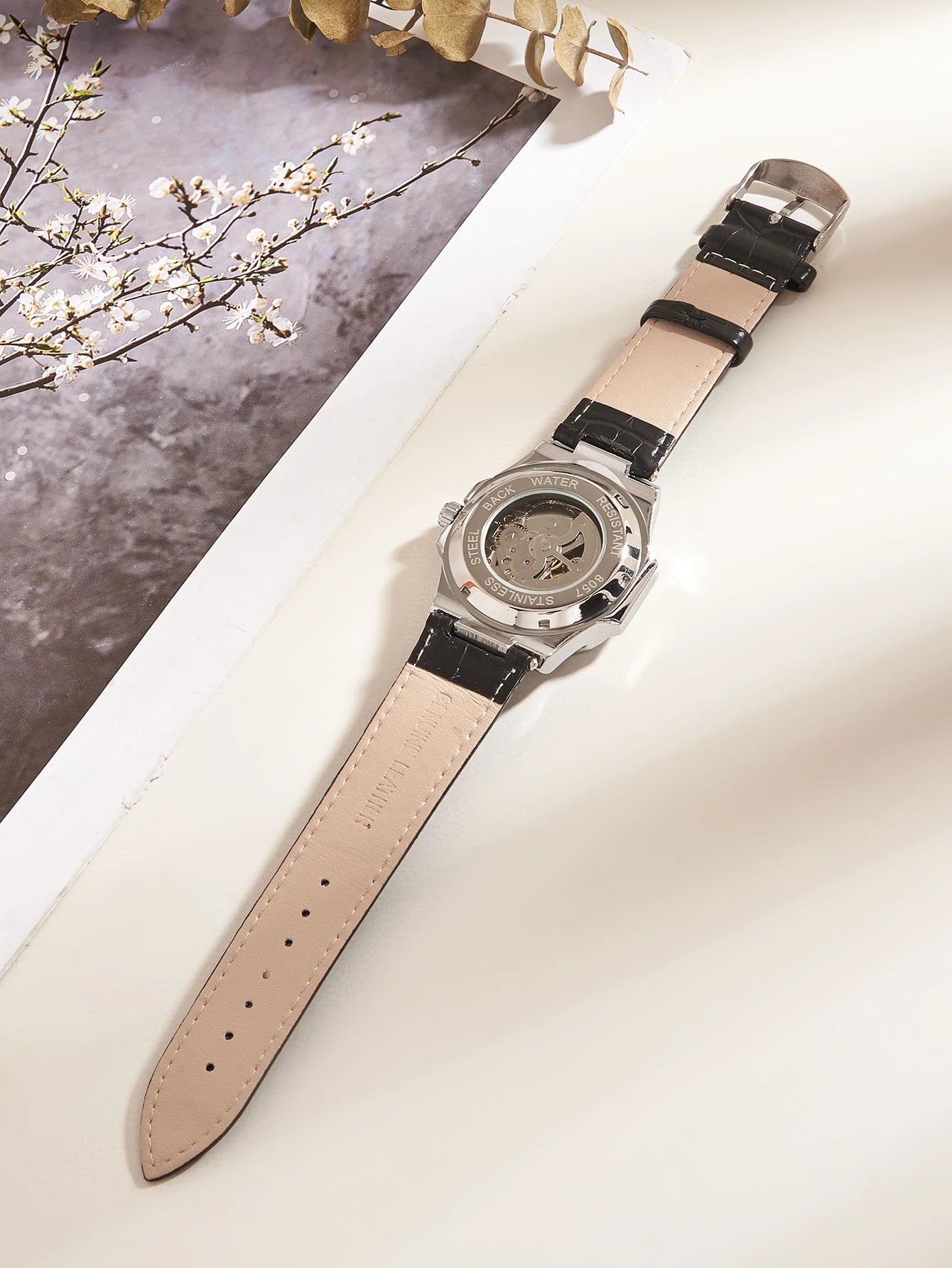 Reloj automático LONGLUX estilo deportivo, venta al por mayor, relojes de pulsera mecánicos de moda, reloj hueco de cuero para hombre, regalo 