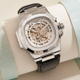 Reloj automático LONGLUX estilo deportivo, venta al por mayor, relojes de pulsera mecánicos de moda, reloj hueco de cuero para hombre, regalo 