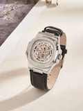 Reloj automático LONGLUX estilo deportivo, venta al por mayor, relojes de pulsera mecánicos de moda, reloj hueco de cuero para hombre, regalo 
