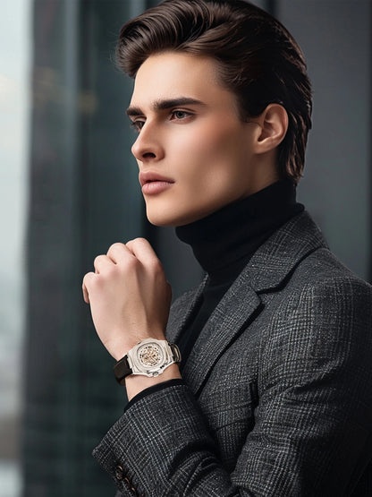 LONGLUX relógio automático estilo esportivo atacado relógios de pulso mecânicos moda couro oco relógio masculino presente
