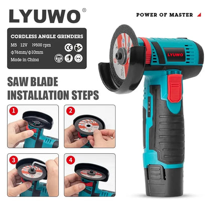 LYUWO-Micro Angle Grinder, moedor de enchimento para corte de diamante, ferramenta elétrica sem fio, 12V