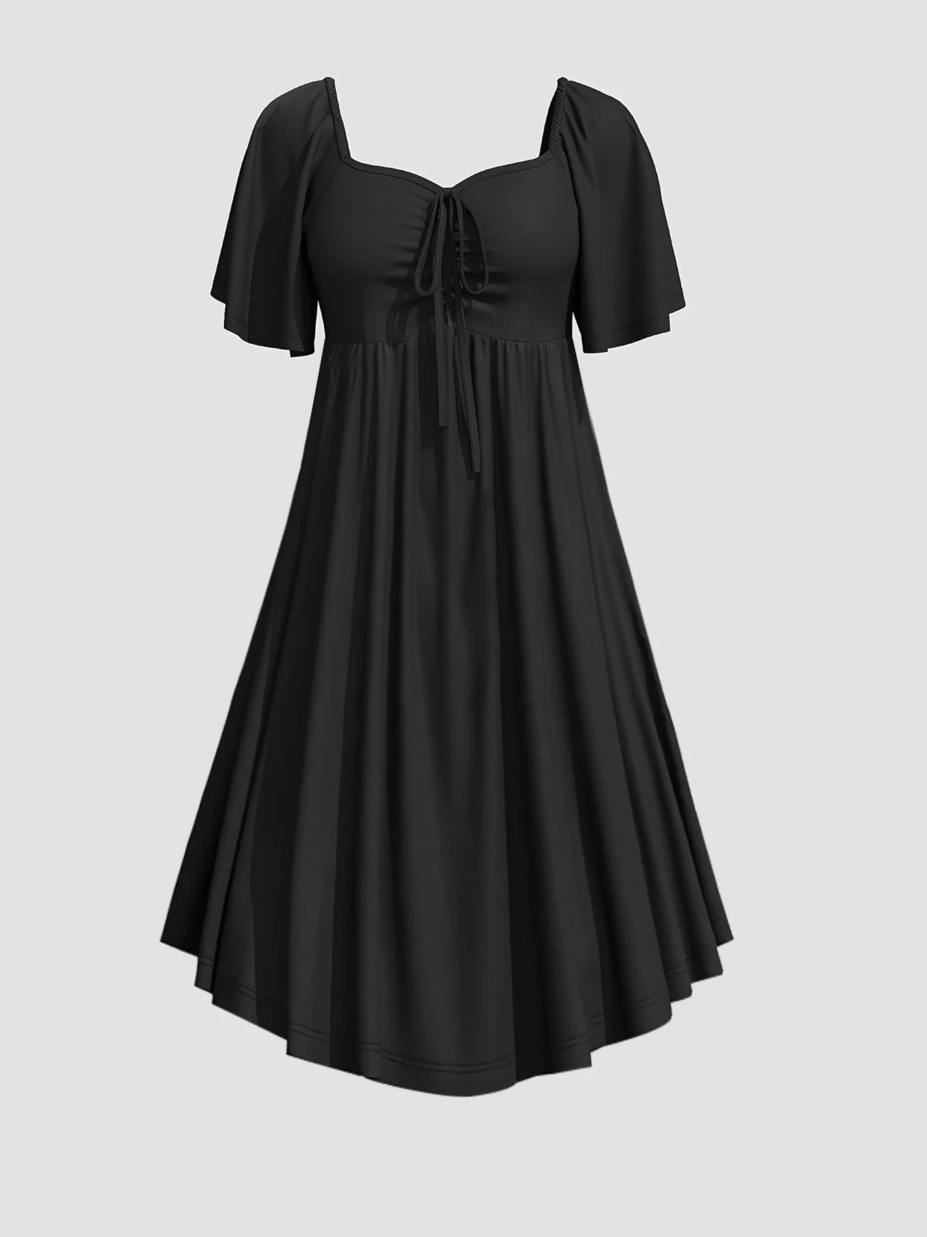 Vestido largo fruncido de manga corta con lazo delantero para mujer, ropa informal de verano, talla grande, 2024 