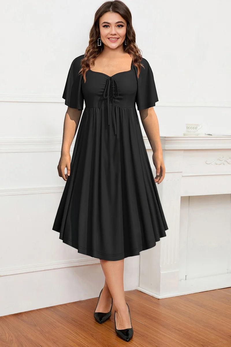 Vestido largo fruncido de manga corta con lazo delantero para mujer, ropa informal de verano, talla grande, 2024 