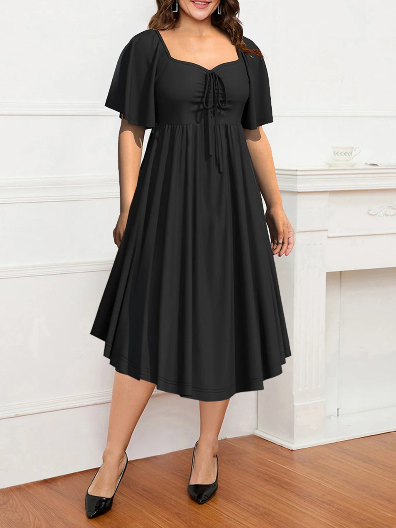 Vestido largo fruncido de manga corta con lazo delantero para mujer, ropa informal de verano, talla grande, 2024 