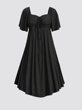 Vestido largo fruncido de manga corta con lazo delantero para mujer, ropa informal de verano, talla grande, 2024 