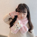 Thick Plush Scarf for Boys Girls Kids Scarf Bib Cute Cartoon Rabbit Faux Fur Neck Protection Warm Shawl Cross Winter 