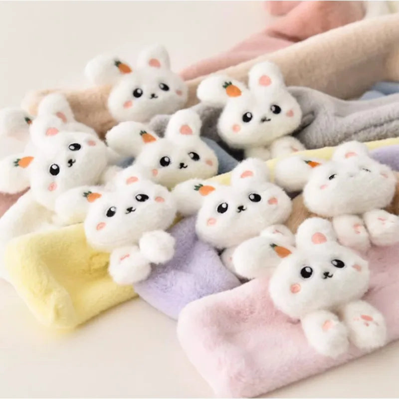 Thick Plush Scarf for Boys Girls Kids Scarf Bib Cute Cartoon Rabbit Faux Fur Neck Protection Warm Shawl Cross Winter 