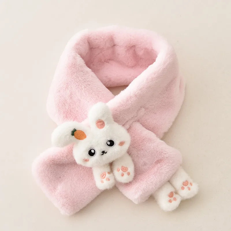 Thick Plush Scarf for Boys Girls Kids Scarf Bib Cute Cartoon Rabbit Faux Fur Neck Protection Warm Shawl Cross Winter 
