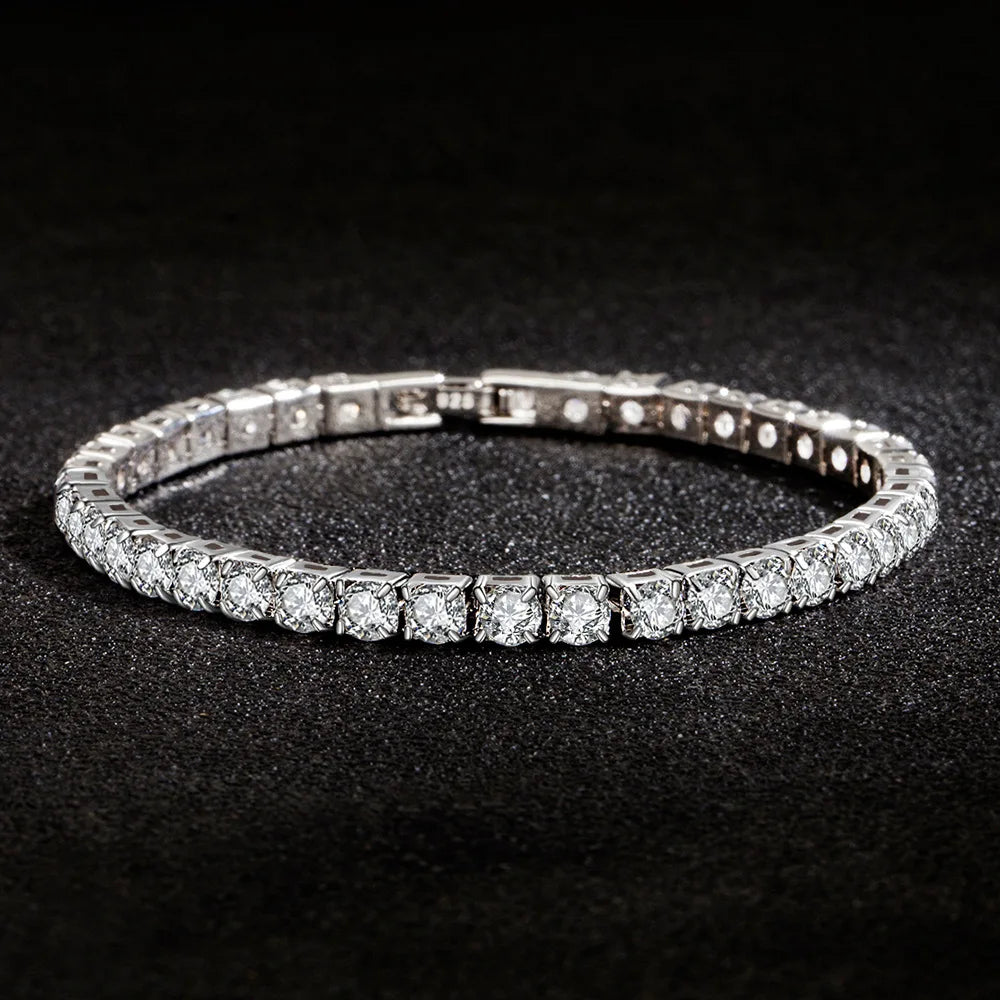 Lihong S925 Sterling Silver Bracelet For Women Zircon Tennis Ball Simple Engagement Charm Fashion Wedding Jewelry 4mm 16-20cm 