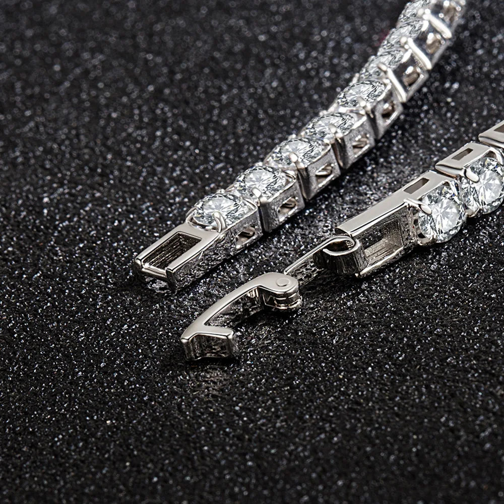Lihong S925 Sterling Silver Bracelet For Women Zircon Tennis Ball Simple Engagement Charm Fashion Wedding Jewelry 4mm 16-20cm 